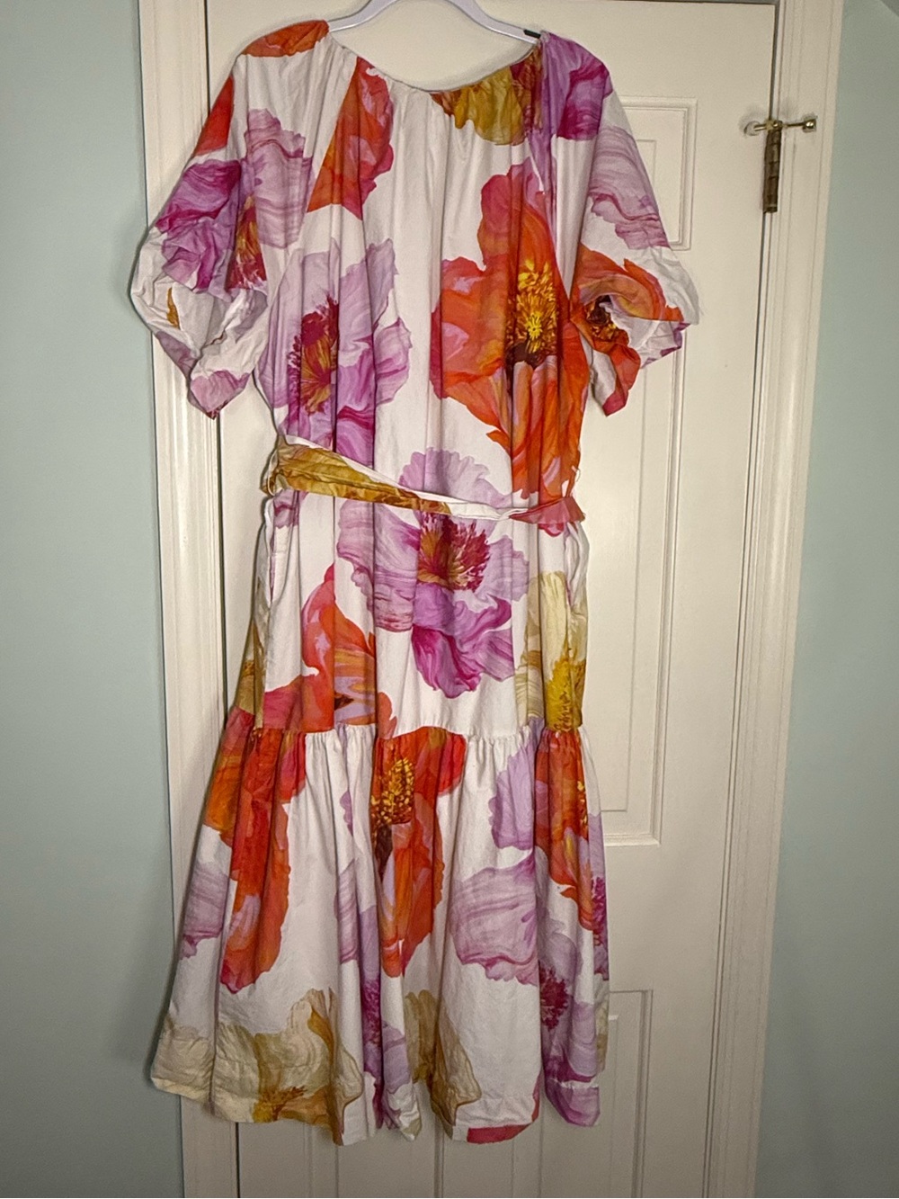 Anthropologie - Floral V-Neck Tent Midi Dress - Pink & Orange - Picture 7 of 7